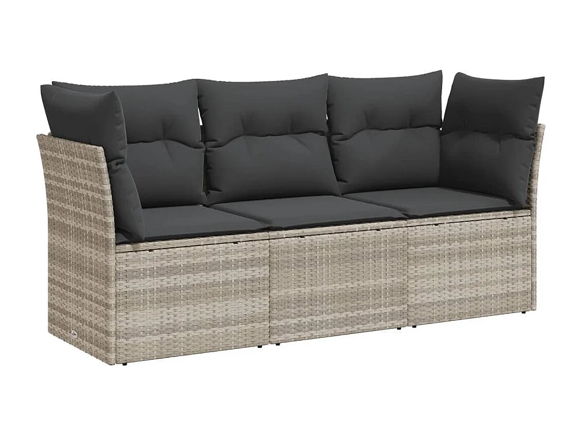 Salon de jardin avec coussins 3 pcs gris clair résine tressée