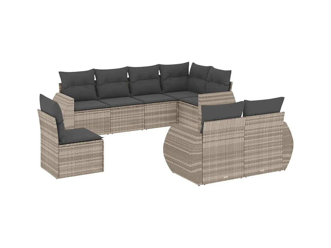 Salon de jardin 8 pcs avec coussins gris clair résine tressée