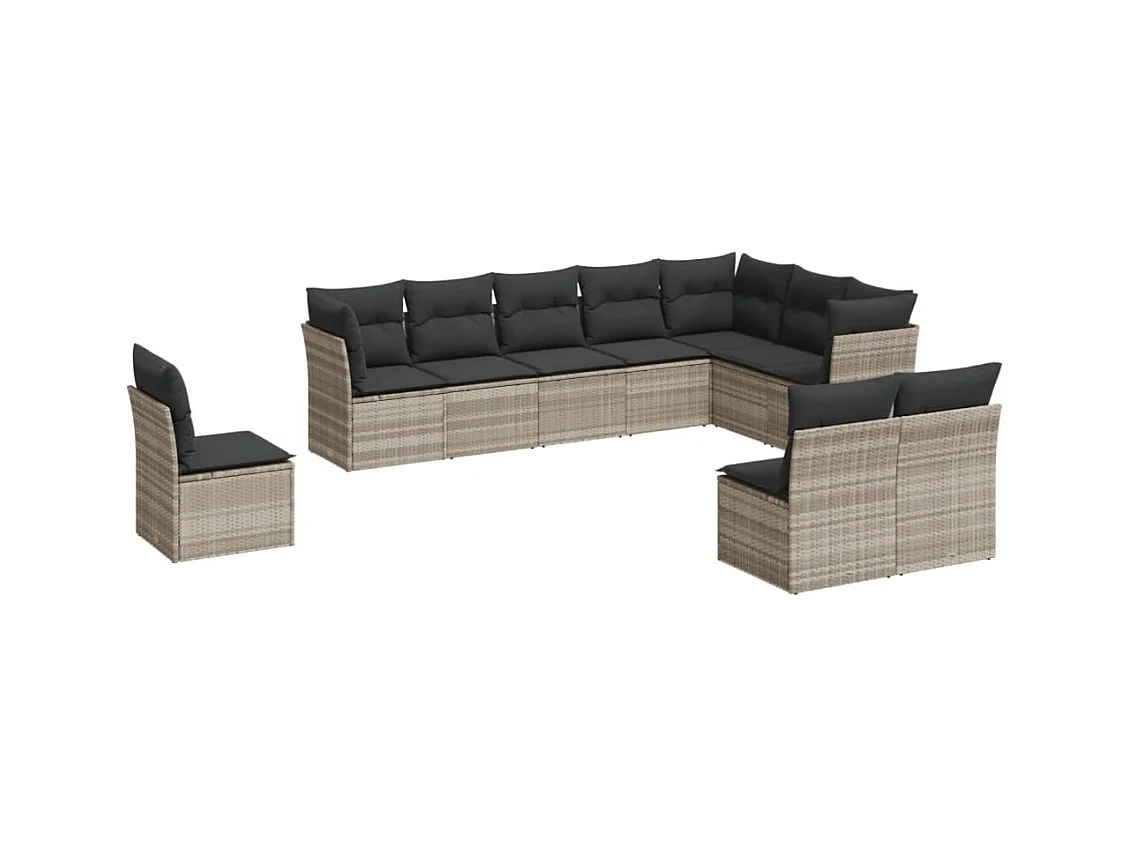 Salon de jardin avec coussins 10 pcs gris clair résine tressée