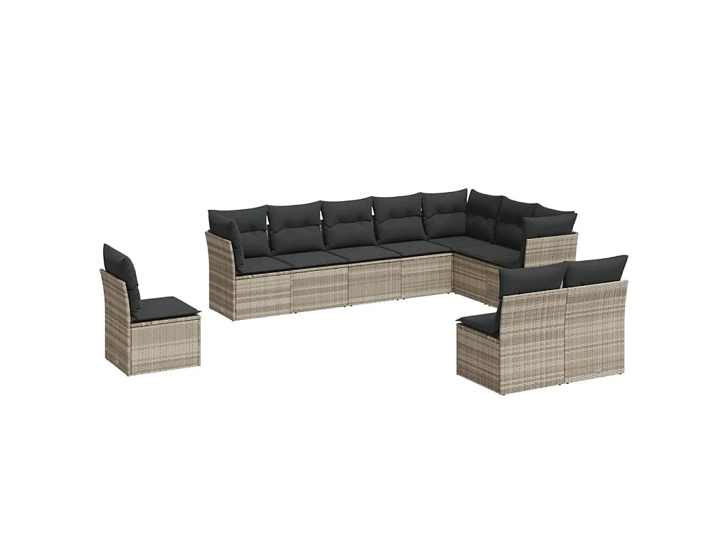 10-delige Loungeset met kussens poly rattan lichtgrijs