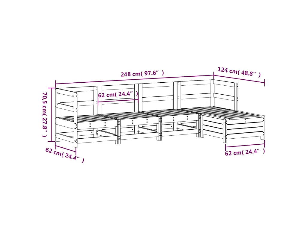 5-delige Loungeset massief grenenhout wit