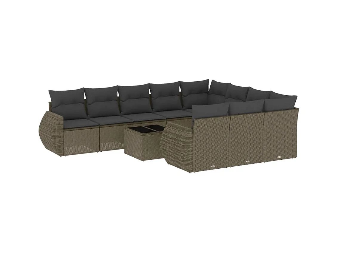 Salon de jardin 11 pcs avec coussins gris clair résine tressée