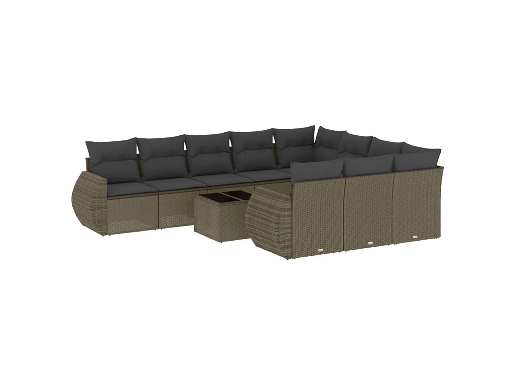 11-delige Loungeset met kussens poly rattan lichtgrijs