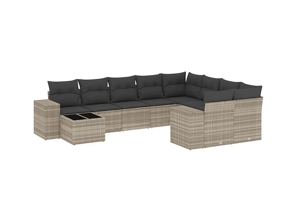 Salon de jardin avec coussins 10 pcs gris clair résine tressée