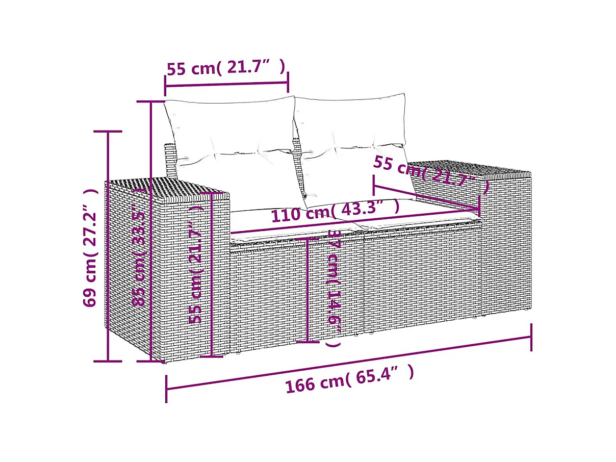 Salon de jardin avec coussins 10 pcs gris clair résine tressée