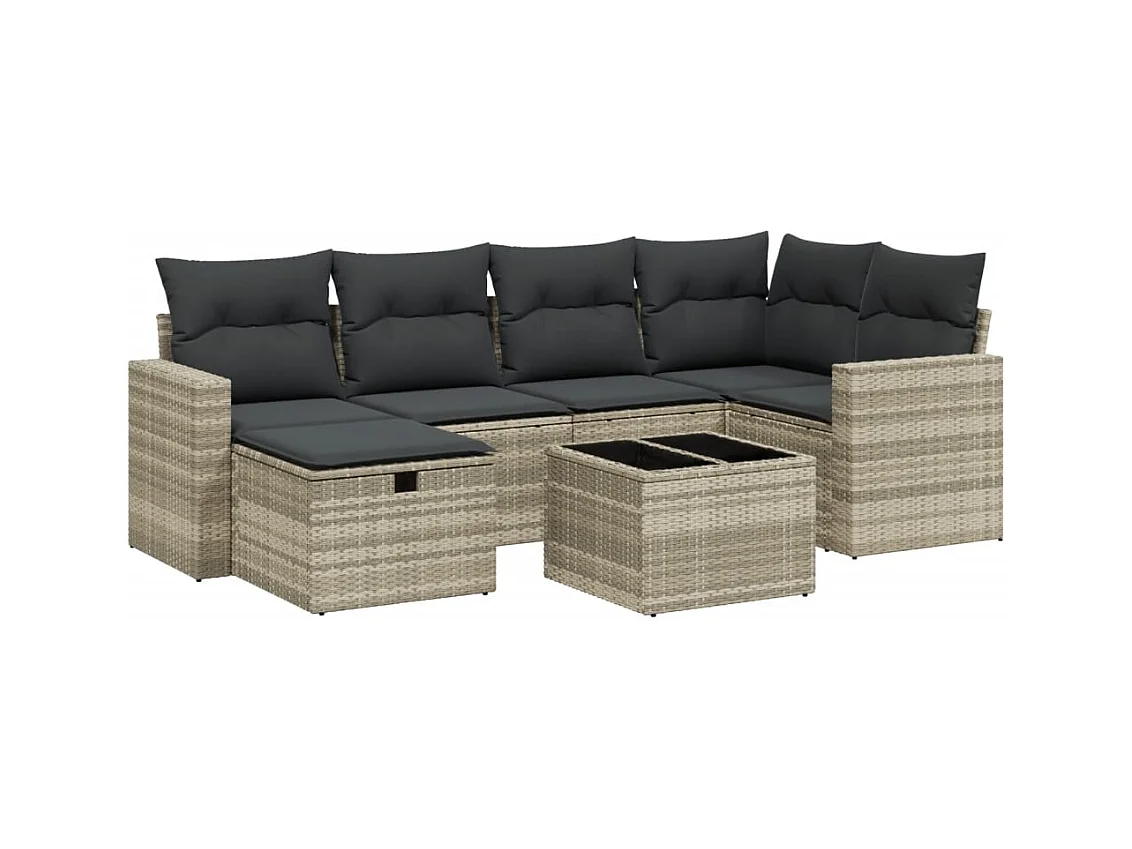 Salon de jardin avec coussins 7 pcs gris clair résine tressée