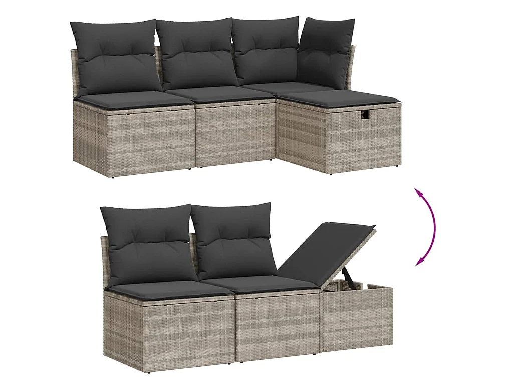 7-delige Loungeset met kussens poly rattan lichtgrijs