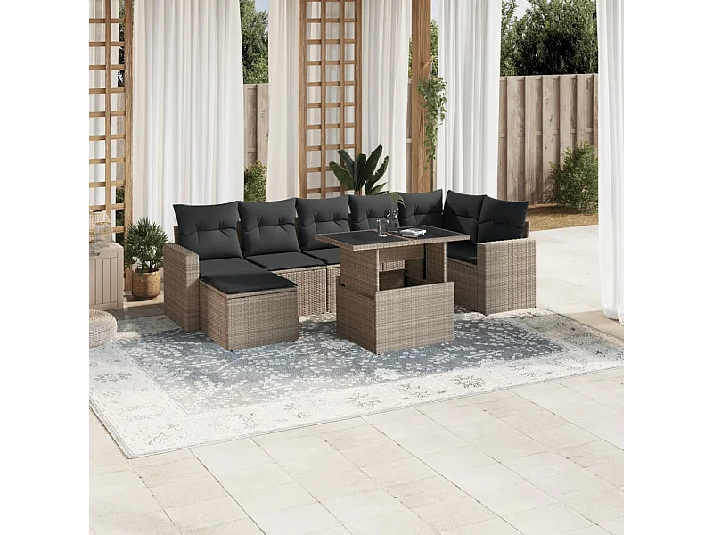 8-delige Loungeset met kussens poly rattan lichtgrijs