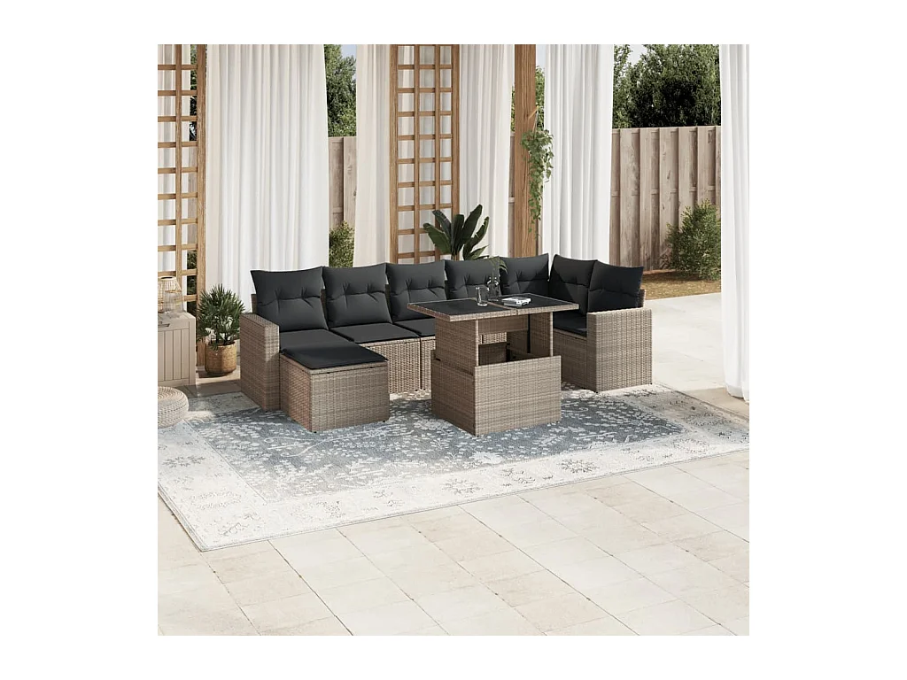 Salon de jardin 8 pcs avec coussins gris clair résine tressée