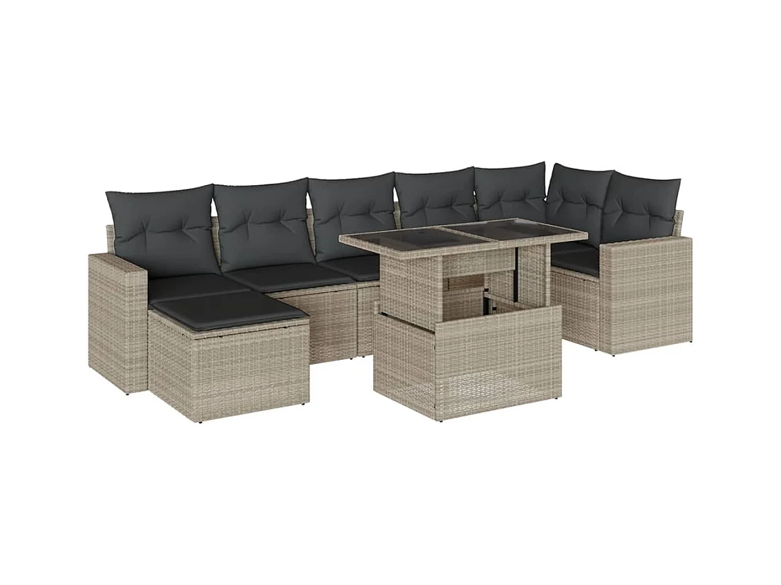 Salon de jardin 8 pcs avec coussins gris clair résine tressée