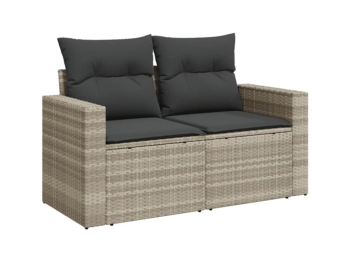 Salon de jardin 8 pcs avec coussins gris clair résine tressée