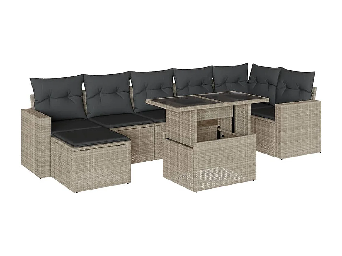 Salon de jardin 8 pcs avec coussins gris clair résine tressée