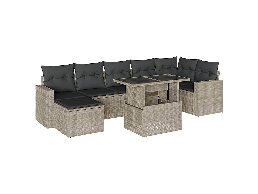 8-delige Loungeset met kussens poly rattan lichtgrijs
