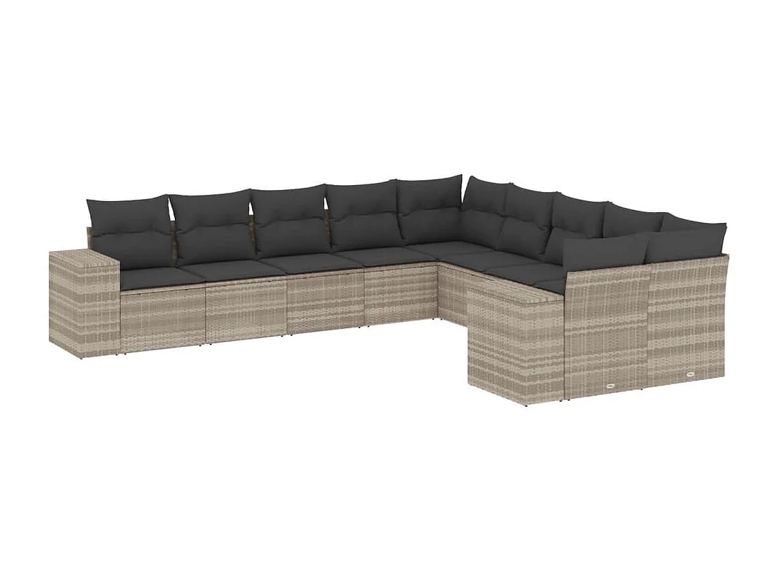 Salon de jardin avec coussins 10 pcs gris clair résine tressée