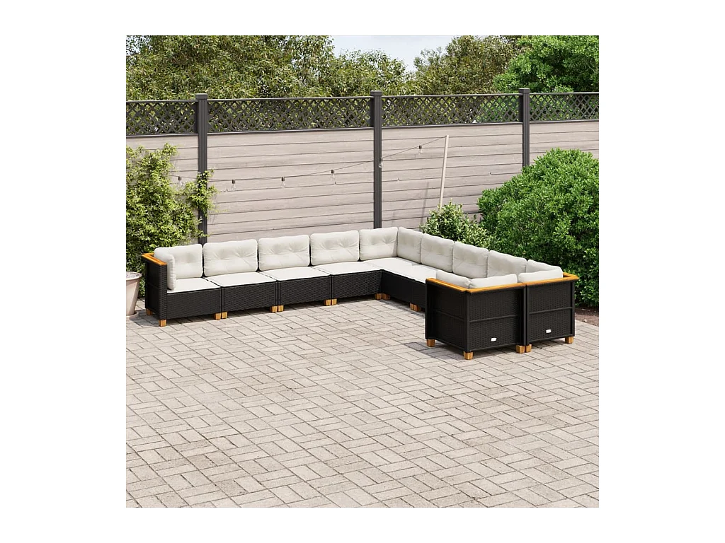 10 pcs conjunto sofás de jardim c/ almofadões vime PE preto