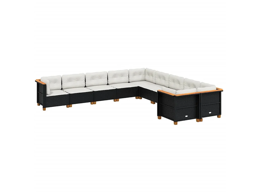 10-tlg. Garten-Sofagarnitur mit Kissen Schwarz Poly Rattan