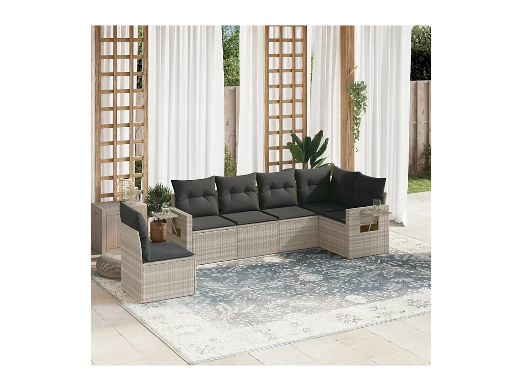 6 pcs conj. sofás jardim com almofadões vime PE cinzento-claro