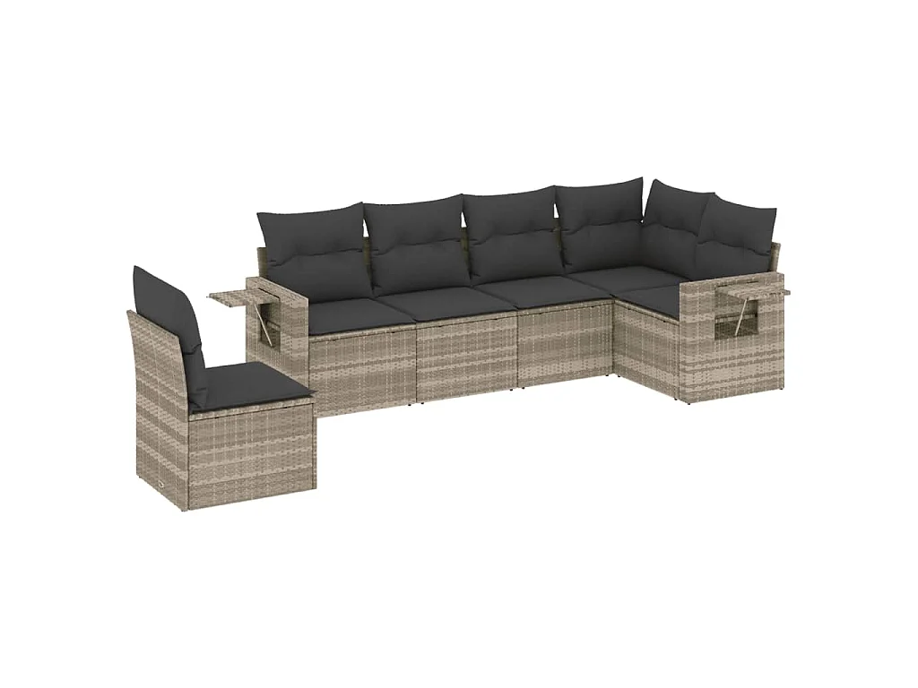 6-delige Loungeset met kussens poly rattan lichtgrijs