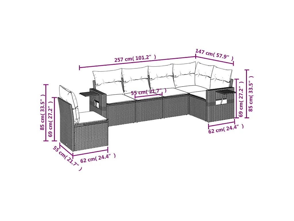 6-delige Loungeset met kussens poly rattan lichtgrijs