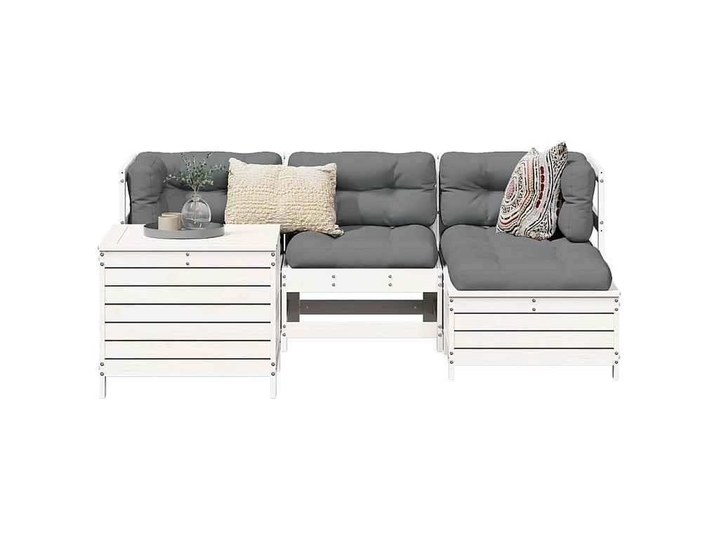 5-delige Loungeset massief grenenhout wit