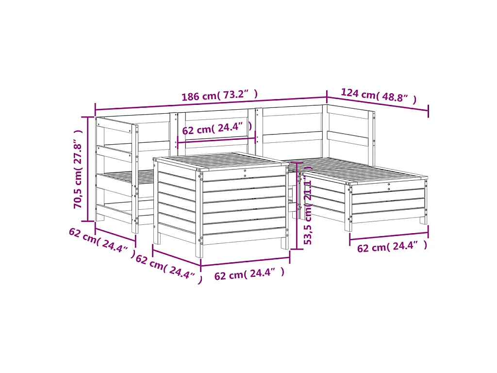 5-delige Loungeset massief grenenhout wit