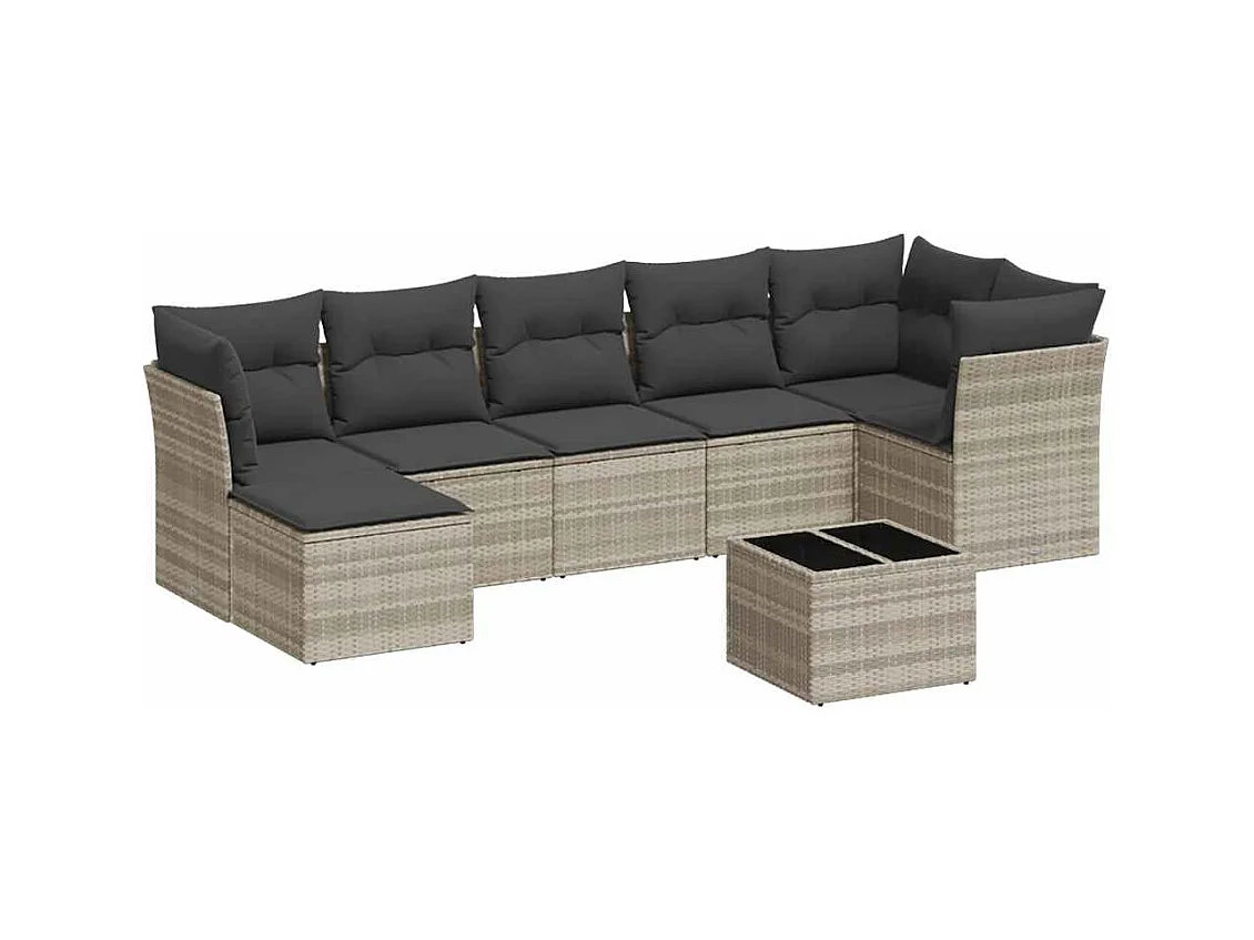 Salon de jardin 8 pcs avec coussins gris clair résine tressée
