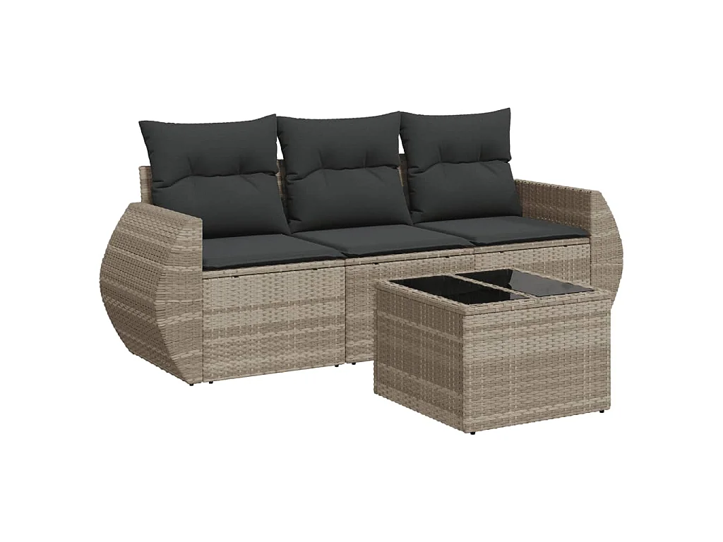 4-delige Loungeset met kussens poly rattan lichtgrijs