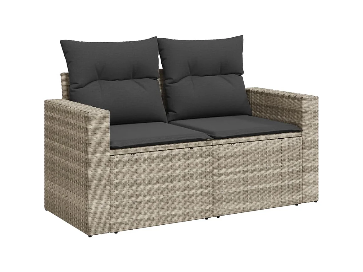 9-tlg. Garten-Sofagarnitur mit Kissen Hellgrau Poly Rattan