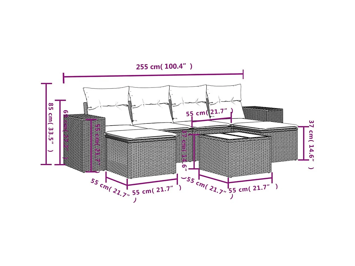 7-tlg. Garten-Sofagarnitur mit Kissen Hellgrau Poly Rattan