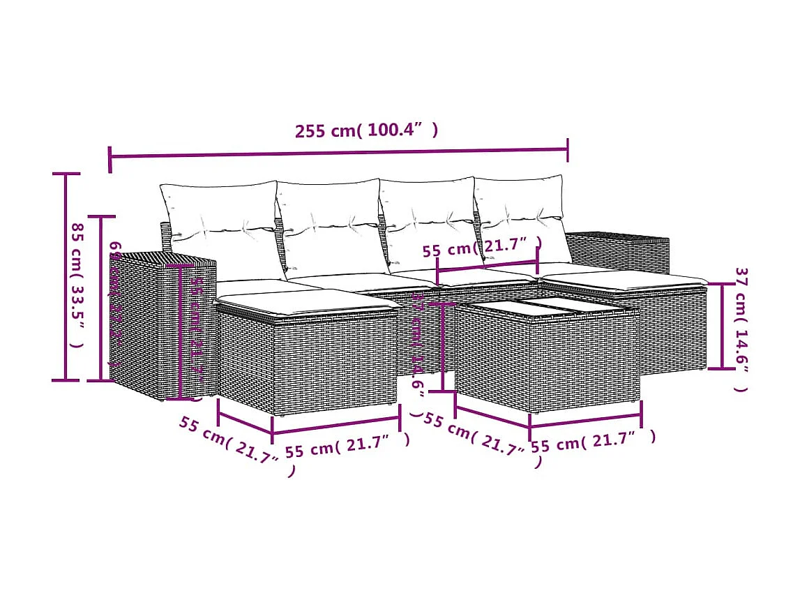 7-tlg. Garten-Sofagarnitur mit Kissen Hellgrau Poly Rattan