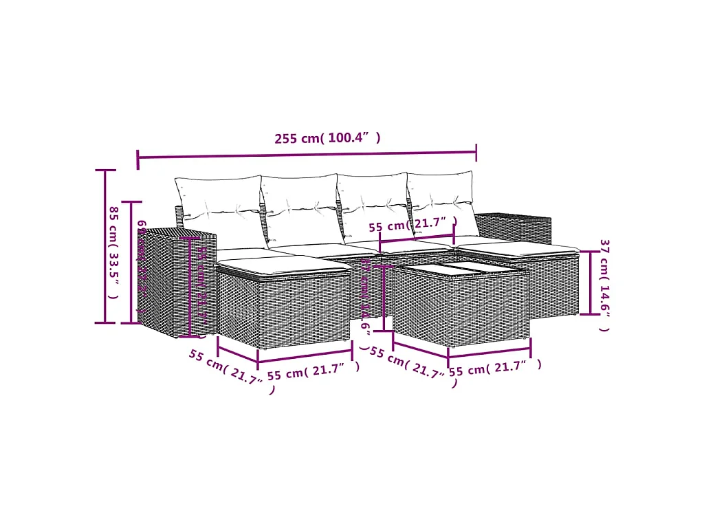 Salon de jardin avec coussins 7 pcs gris clair résine tressée