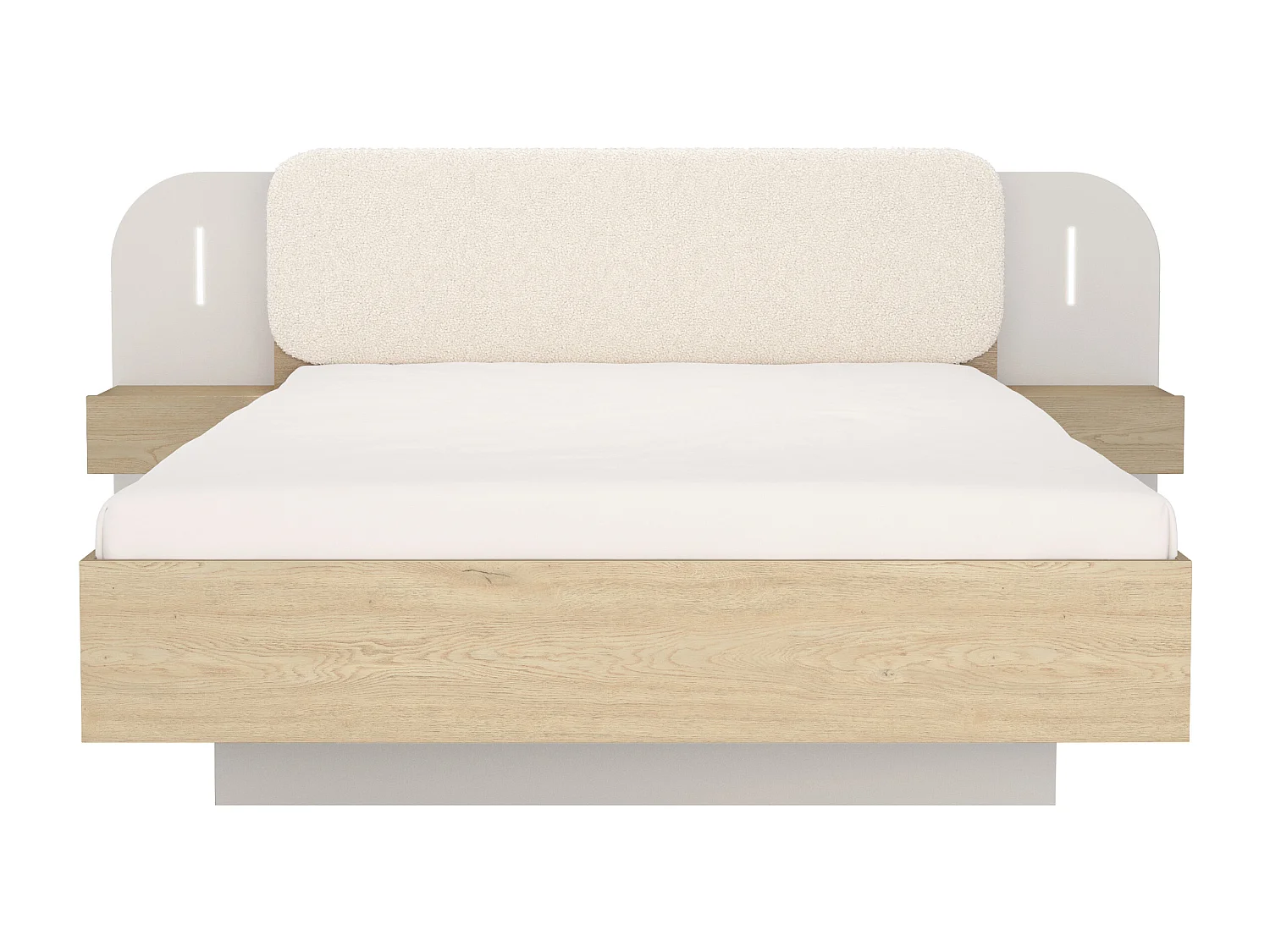 Seng med natborde 160 x 200 cm - Med LED-lys - Farve: Beige og naturlig - LYORIMA
