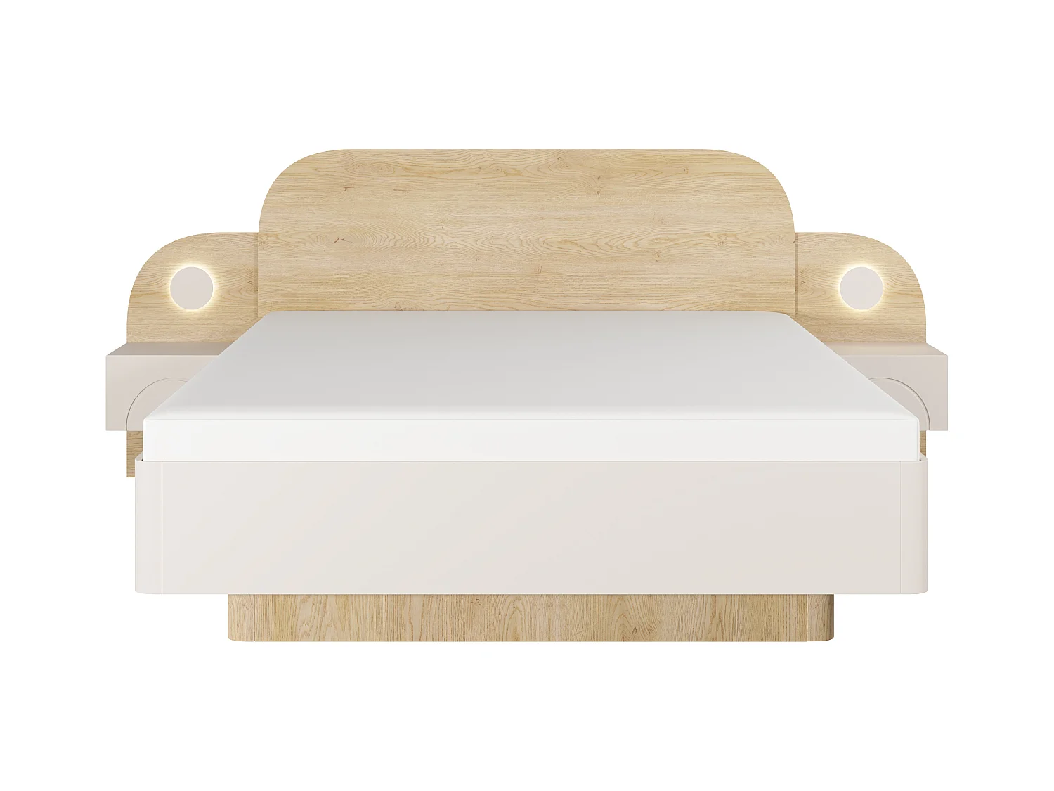 Lit 160 x 200 cm - Avec chevets et LEDs - Coloris : Beige et Naturel - DARTAGNO