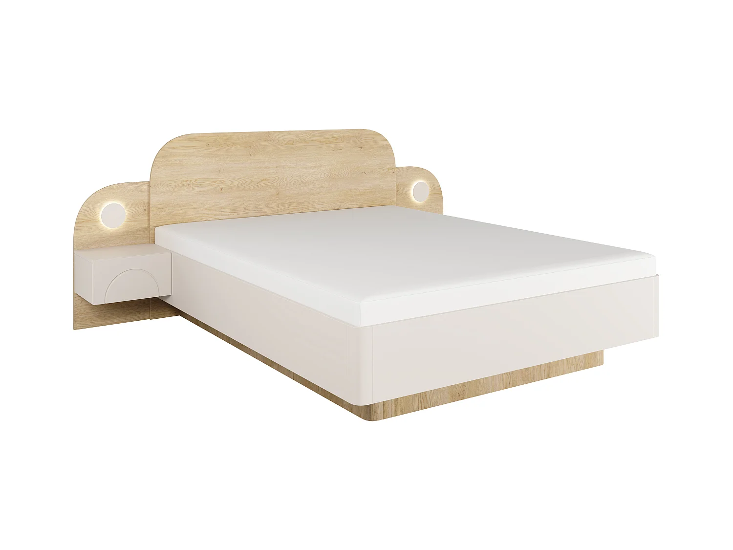 Lit 160 x 200 cm - Avec chevets et LEDs - Coloris : Beige et Naturel - DARTAGNO