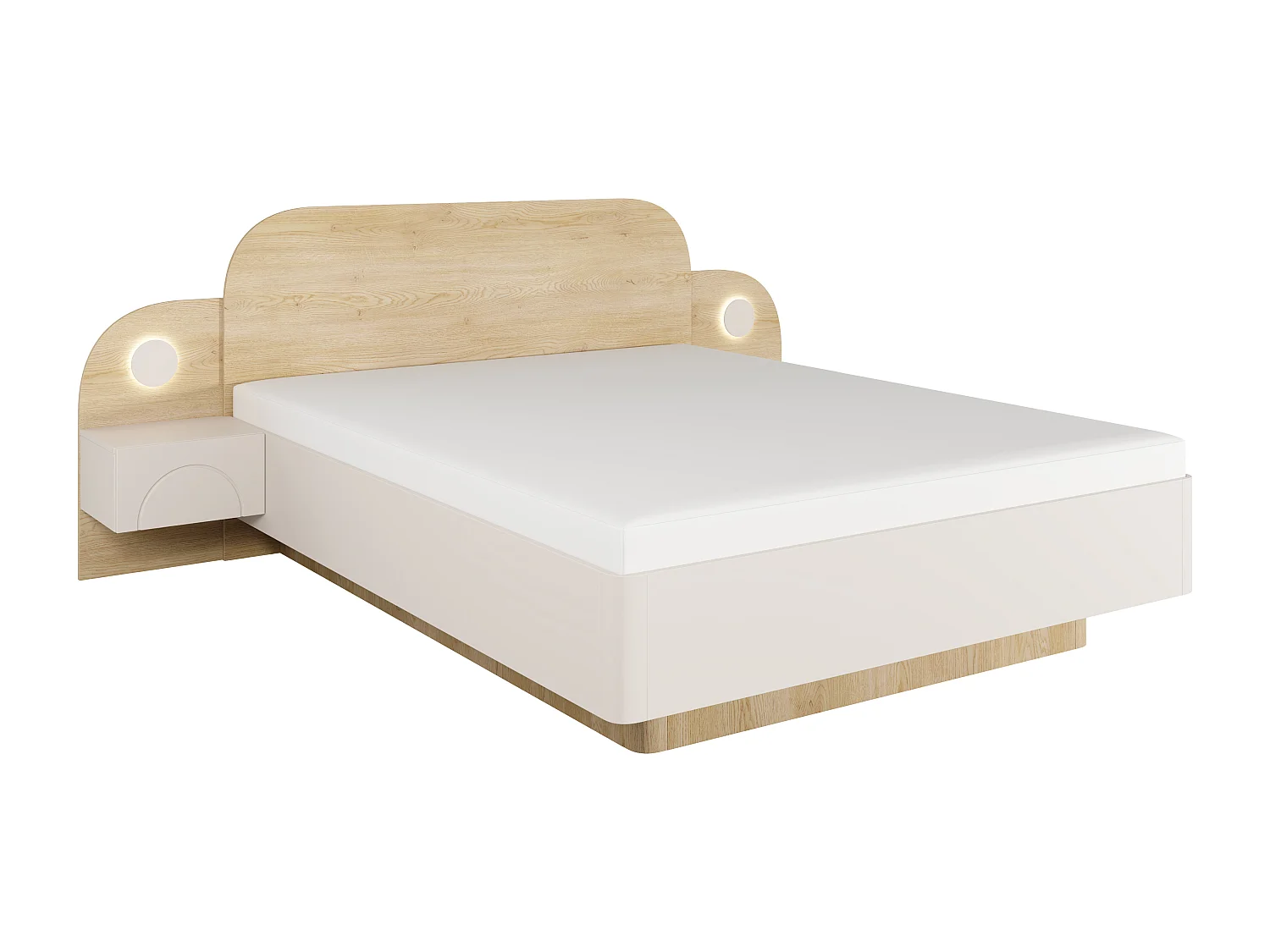 Säng 160 x 200 cm - Med sängbord och LED-belysning - Färg: Beige och Naturlig - DARTAGNO