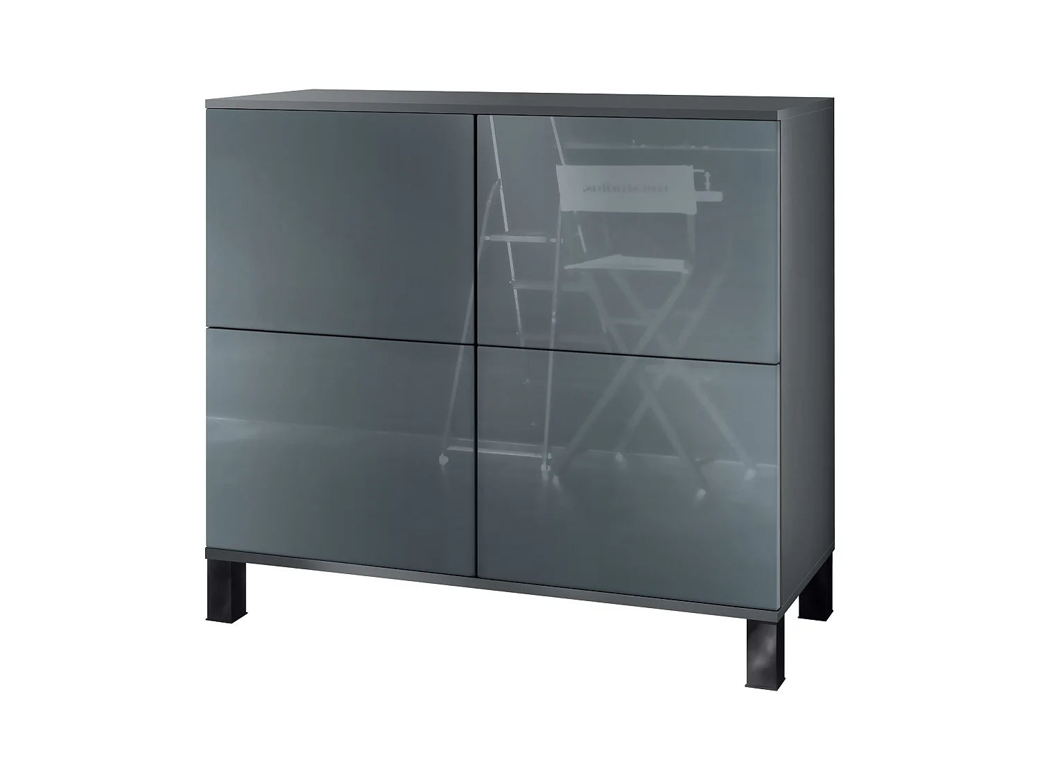 Buffet Rova V3 – Meuble de cuisine moderne avec 4 portes Push-to-Open anthracite mat / gris haute brillance (92,5 x 84.5 x 35)