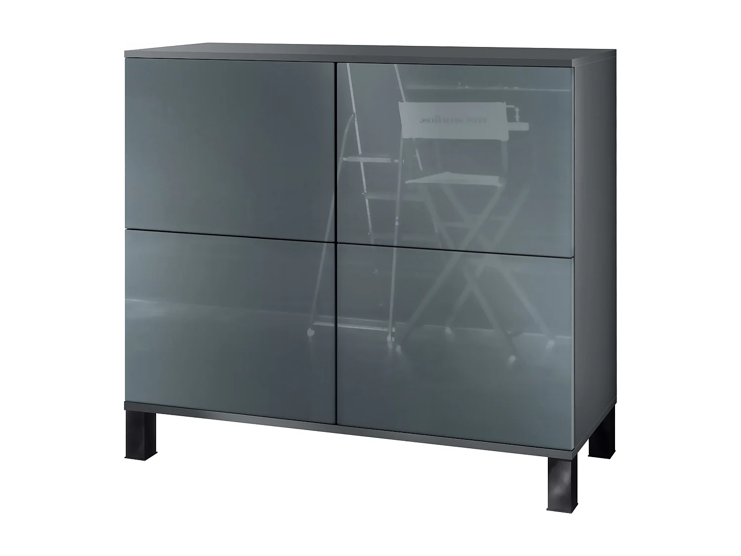 Credenza Rova V3 – Mobile da cucina moderno con 4 ante Push-to-Open antracite opaco  / grigio lucido (92,5 x 84.5 x 35)
