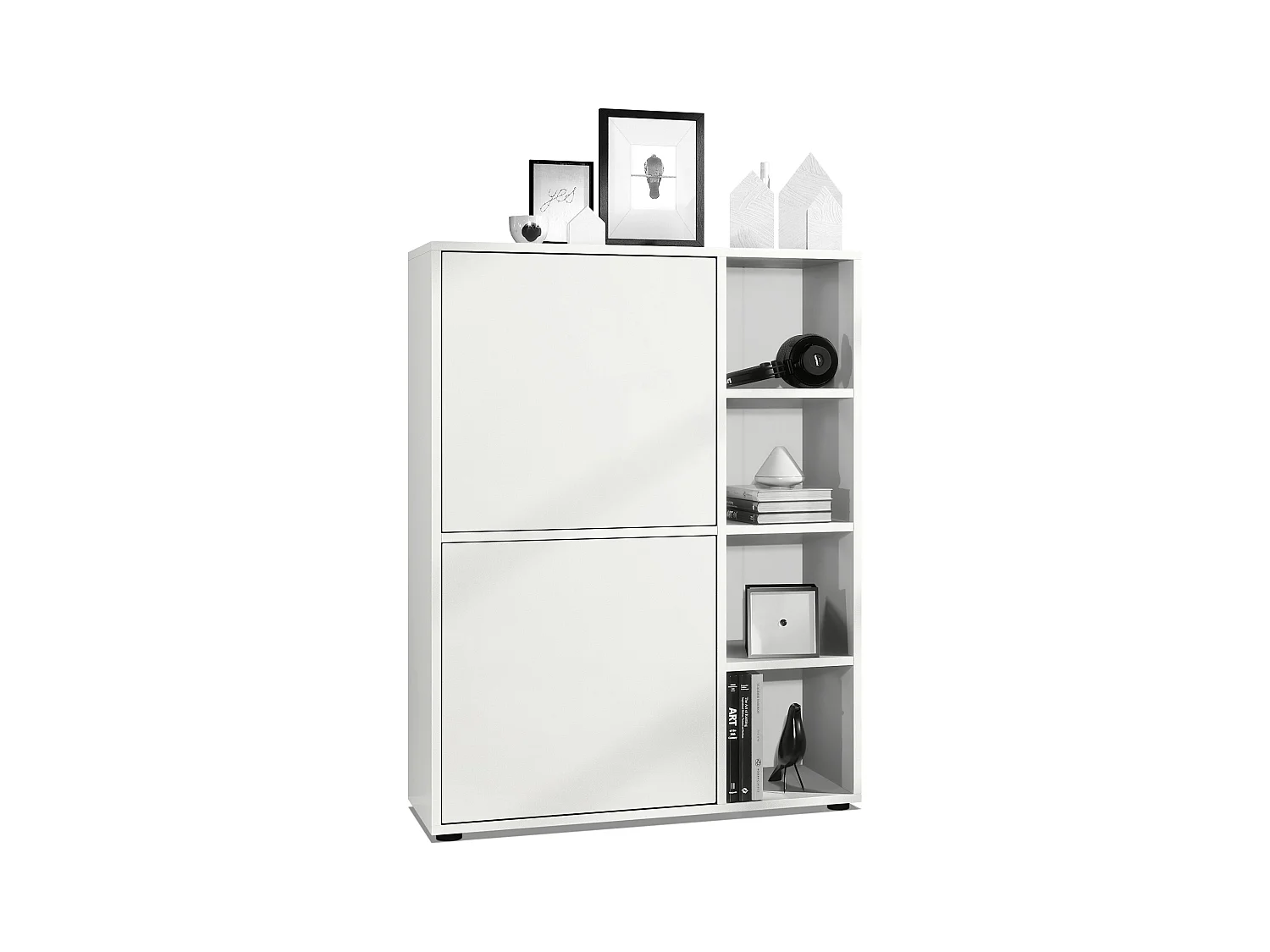 Buffet haut Cuba avec 8 compartiments, caisson en blanc mat / Façades en Blanc mat