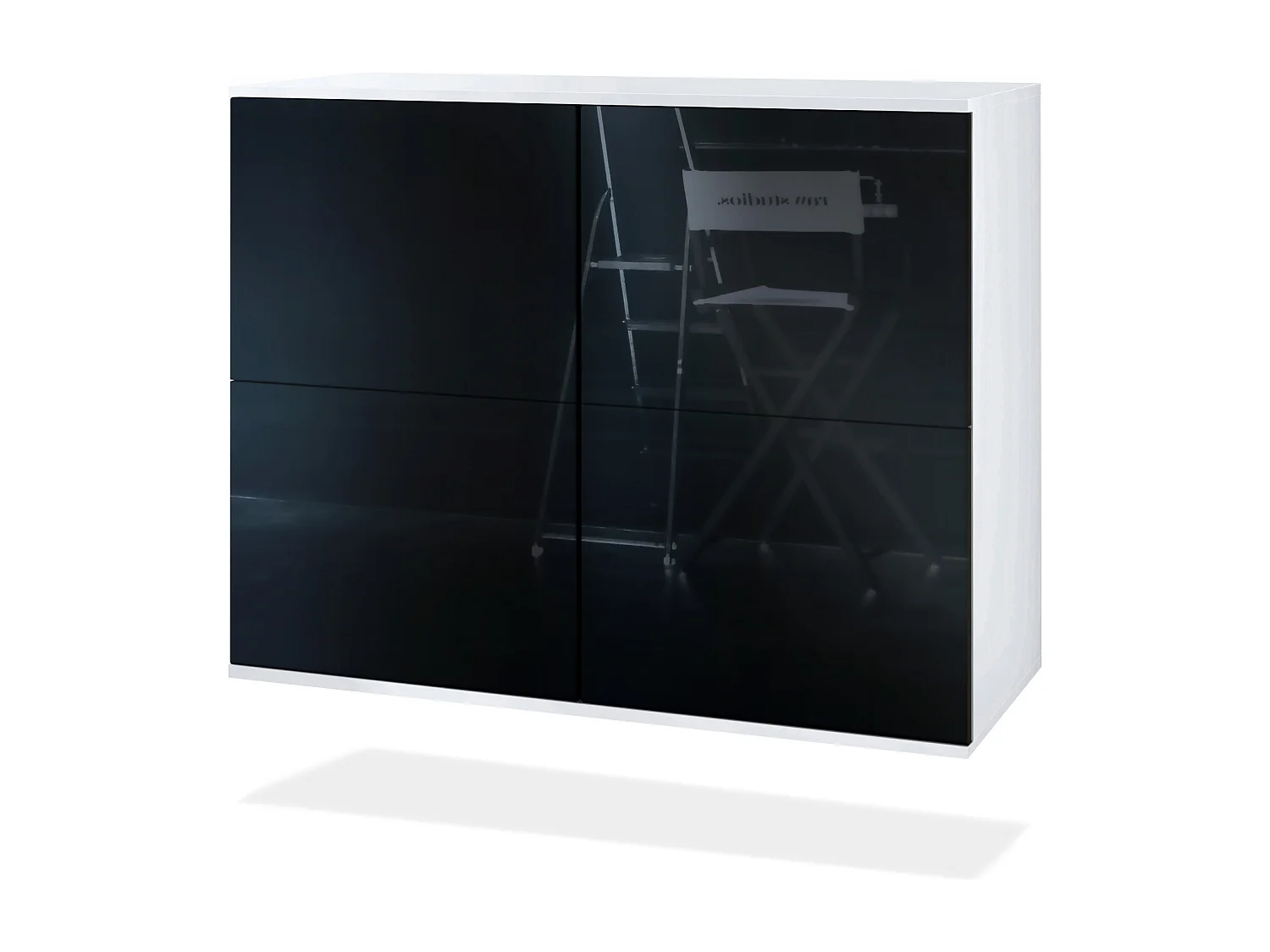 Credenza Rova V3 – Mobile da cucina moderno con 4 ante Push-to-Open bianco opaco / nero lucido (92,5 x 73.5 x 35)