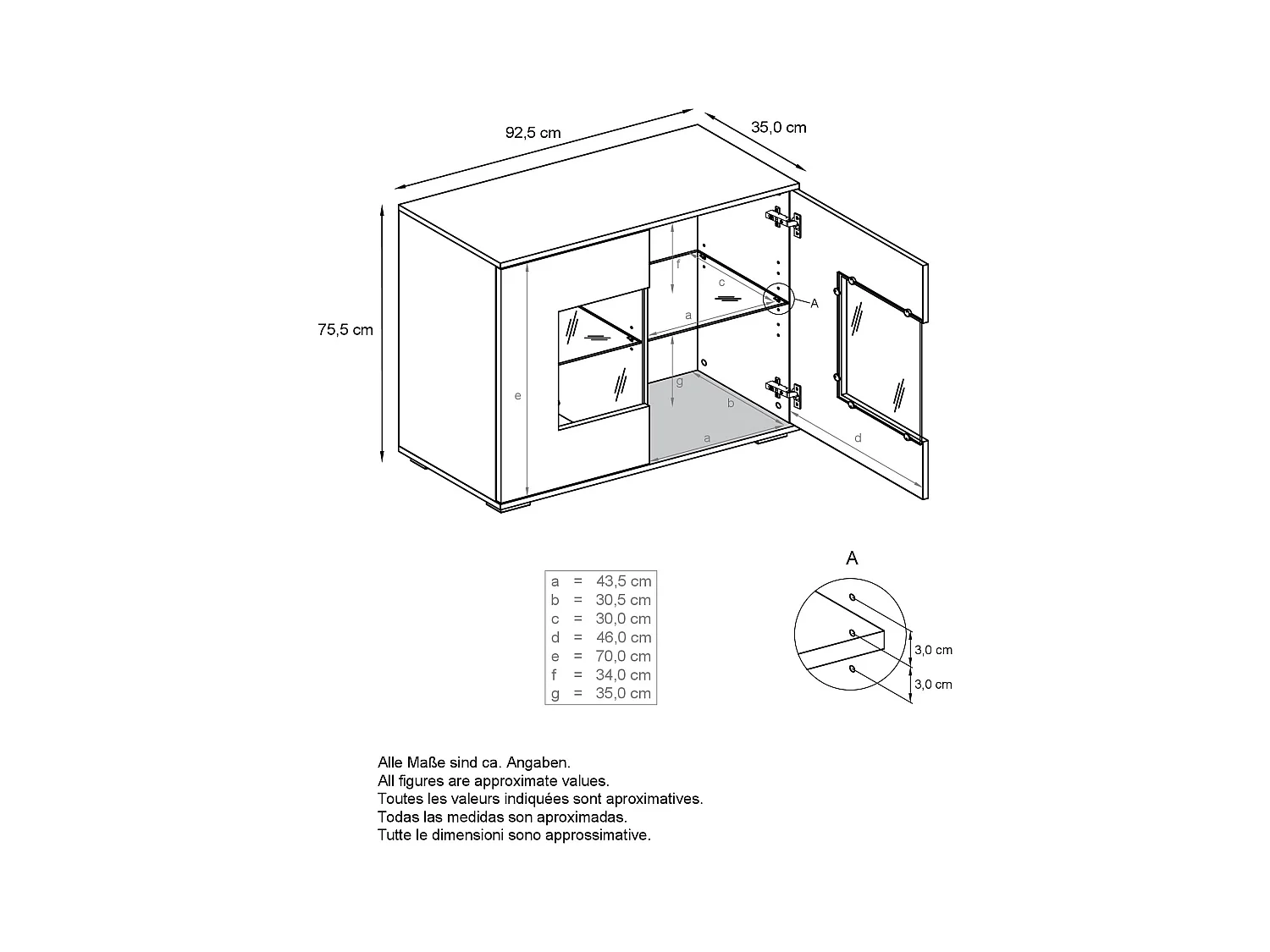 Commode Grömitz V3, Armoire de cuisine moderne avec 2 grandes portes vitrées incl. éclairage RGB blanc mat / gris haute brillance (92,5 x 75.5 x 35)
