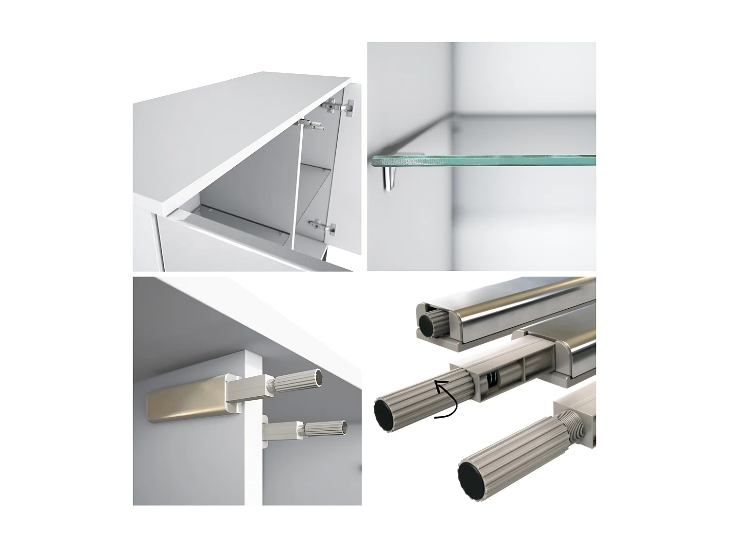 Commode Grömitz V3, Armoire de cuisine moderne avec 2 grandes portes vitrées incl. éclairage RGB blanc mat / gris haute brillance (92,5 x 75.5 x 35)