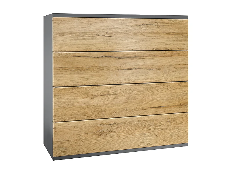 Commode suspendue Pavos V3, Buffet avec 4 tiroirs anthracite mat/chêne nature (76 x 76 x 35 cm)