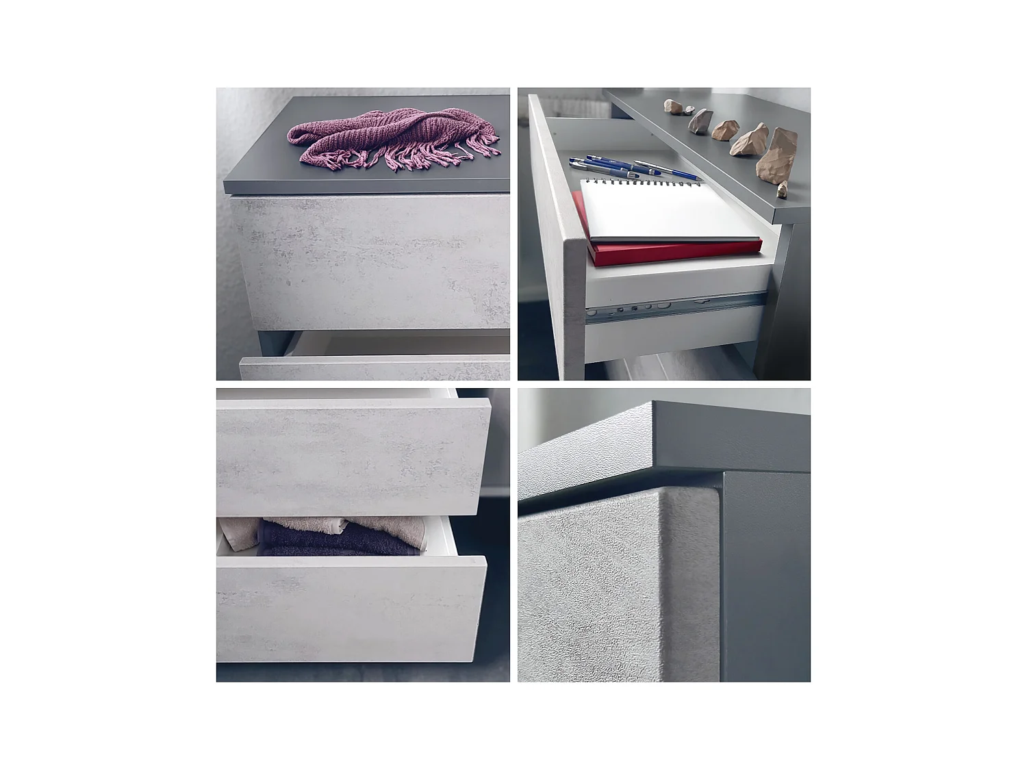 Commode suspendue Pavos V3, Buffet avec 4 tiroirs anthracite mat/chêne nature (76 x 76 x 35 cm)