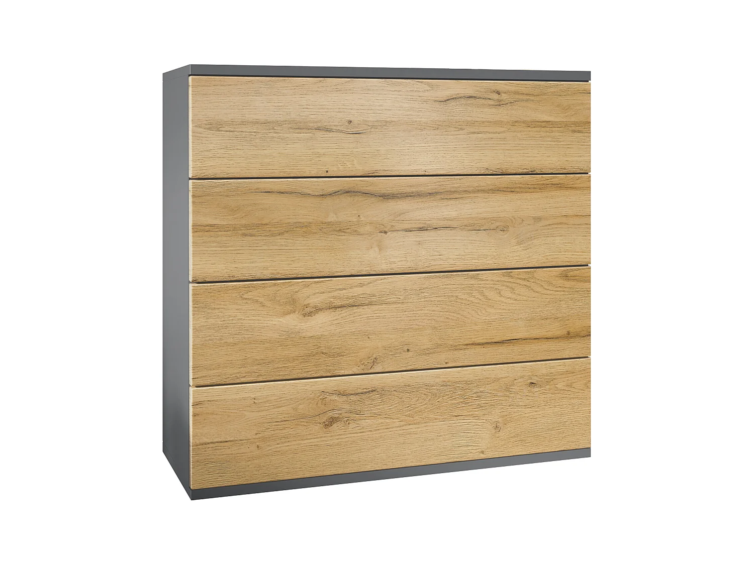 Commode suspendue Pavos V3, Buffet avec 4 tiroirs anthracite mat/chêne nature (76 x 76 x 35 cm)