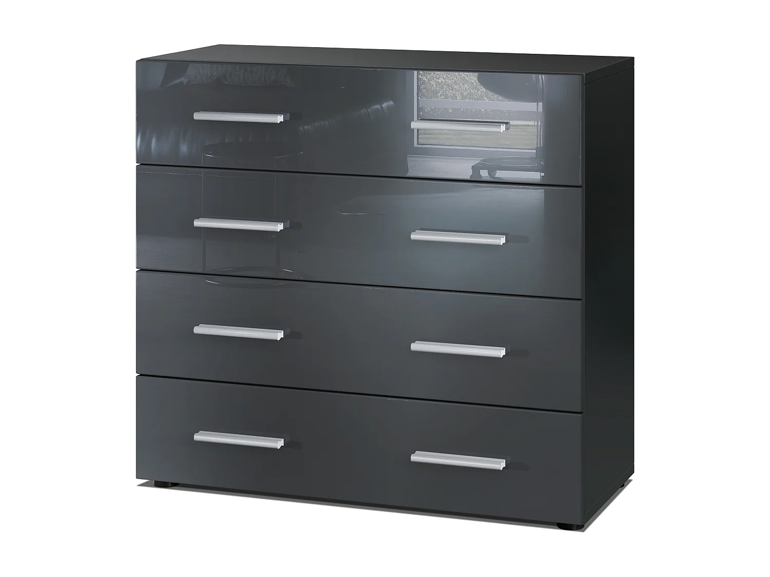 Vladon Madia Pavos, mobile con 4 cassetti, nero opaco/grigio lucido (76 x 72 x 35 cm)