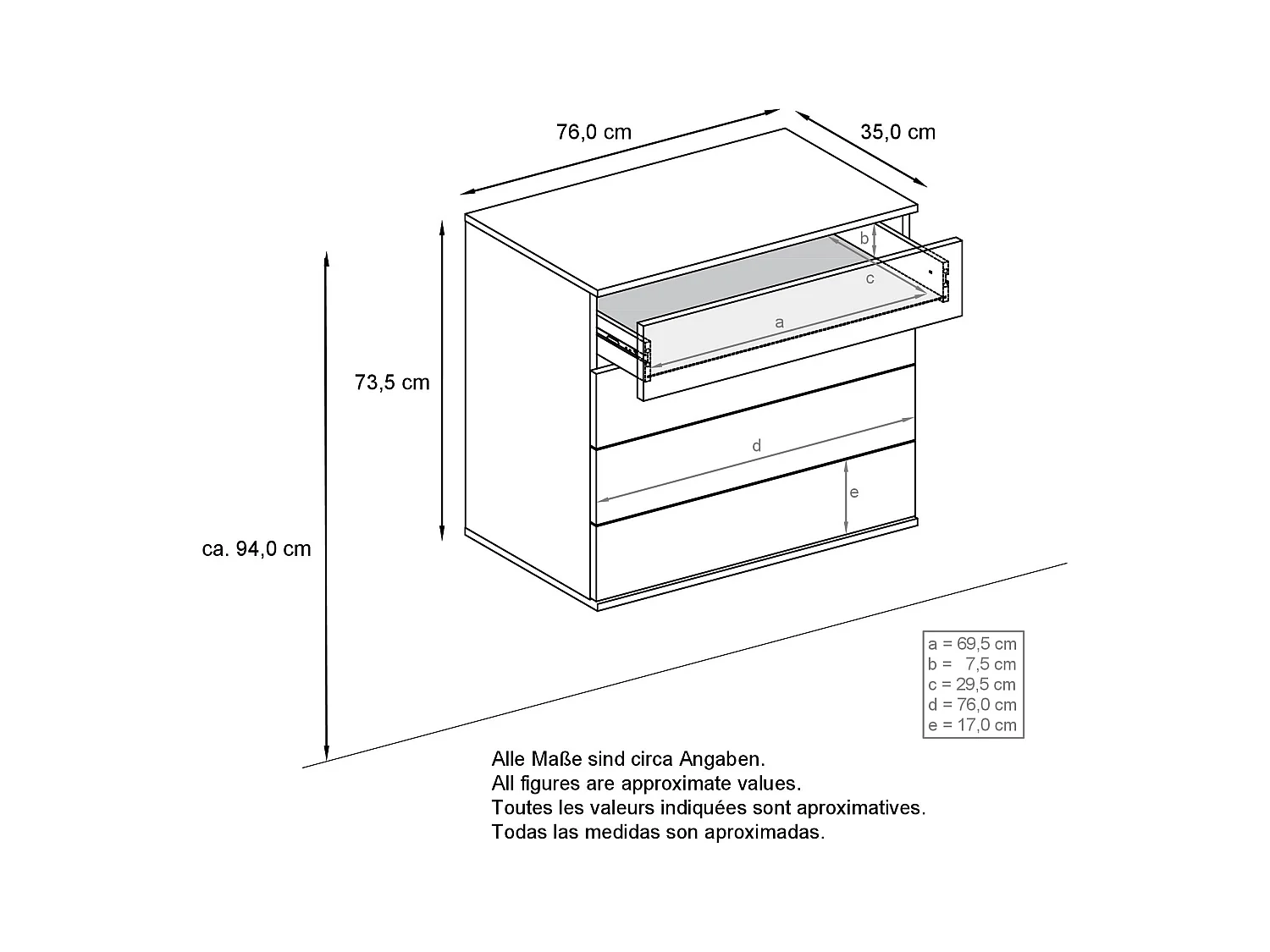 Commode suspendue Pavos V3, Buffet avec 4 tiroirs blanc mat/aspect béton oxyde (76 x 76 x 35 cm)