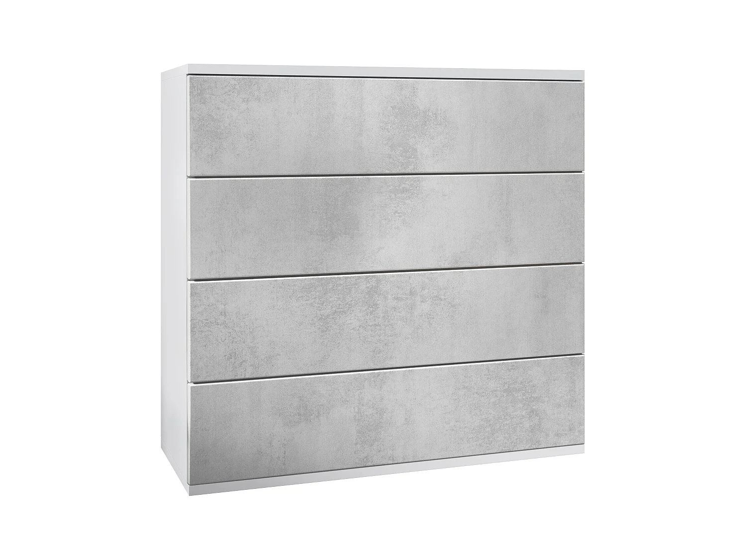 Commode suspendue Pavos V3, Buffet avec 4 tiroirs blanc mat/aspect béton oxyde (76 x 76 x 35 cm)