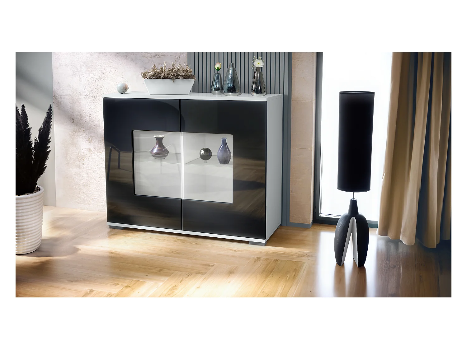 KOMMODE Grömitz Schwarz Hochglanz