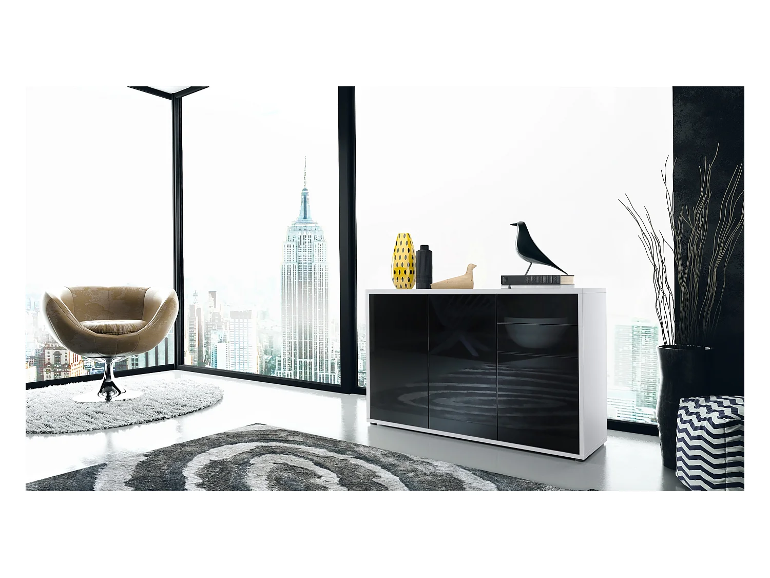 KOMMODE Ben Front in Schwarz Hochglanz