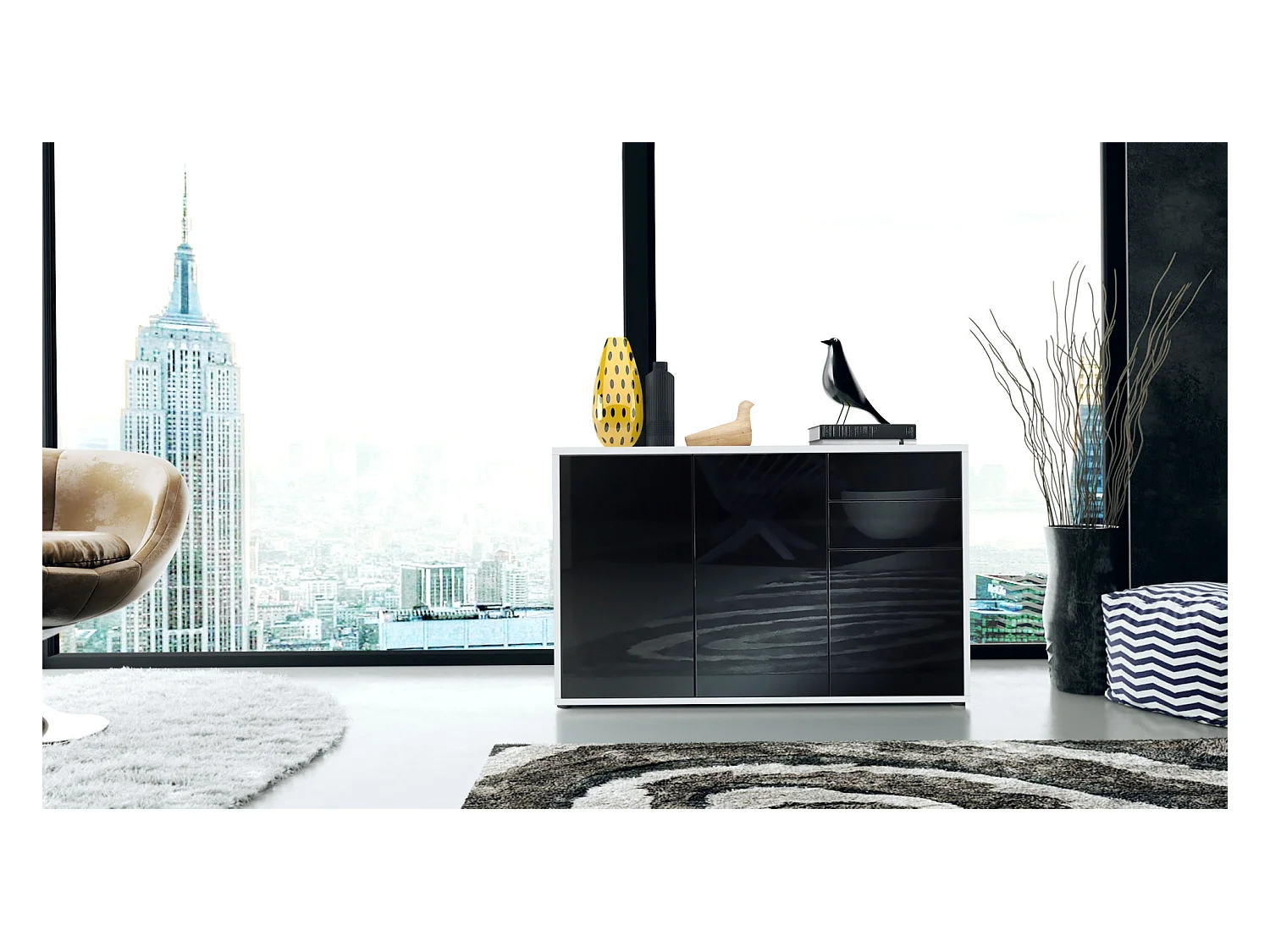 KOMMODE Ben Front in Schwarz Hochglanz